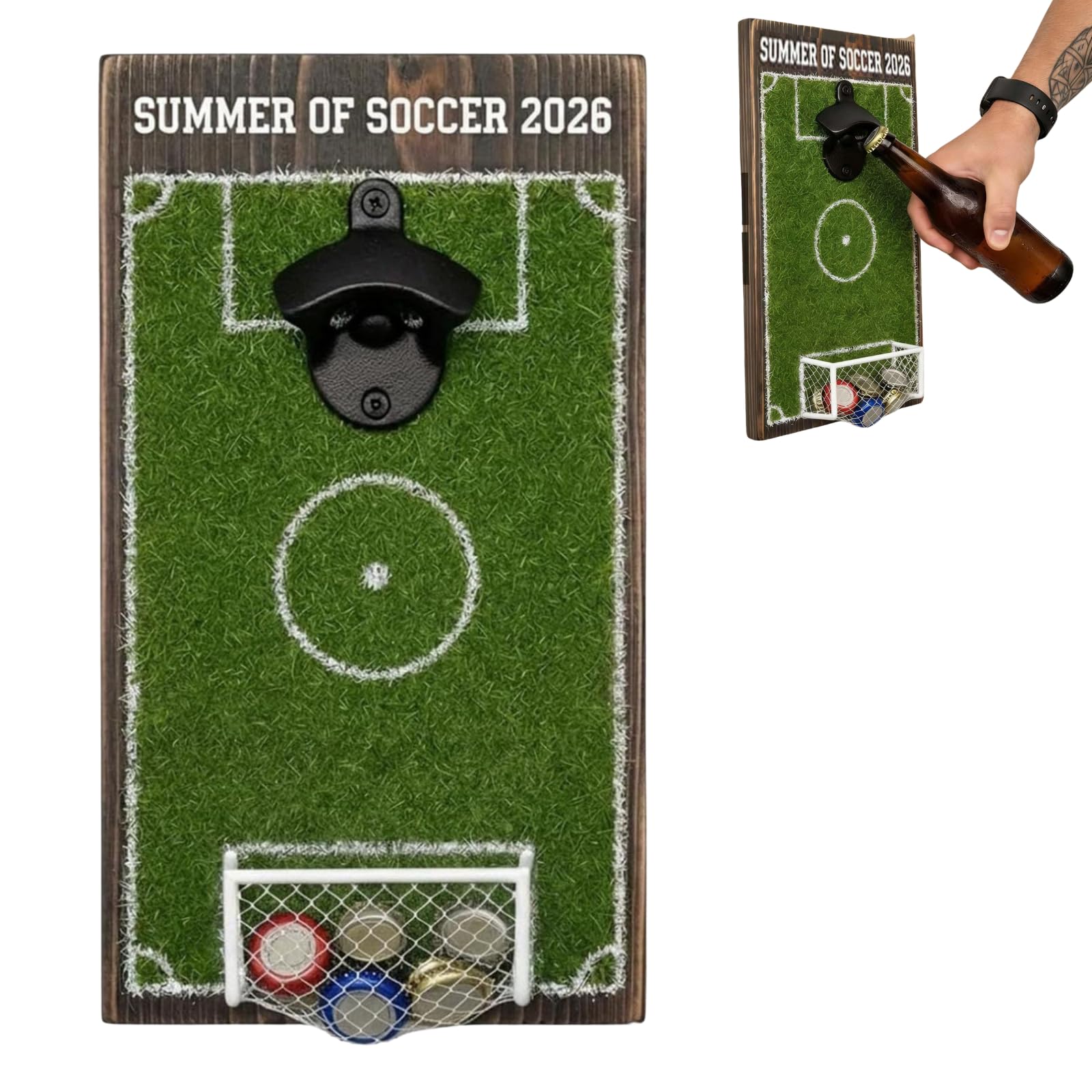 Apribottiglie a forma di campo da calcio, decorazione da parete, a forma di campo da calcio, divertente collezionista di tappi di bottiglia, regalo creativo per la decorazione di bar di calcio