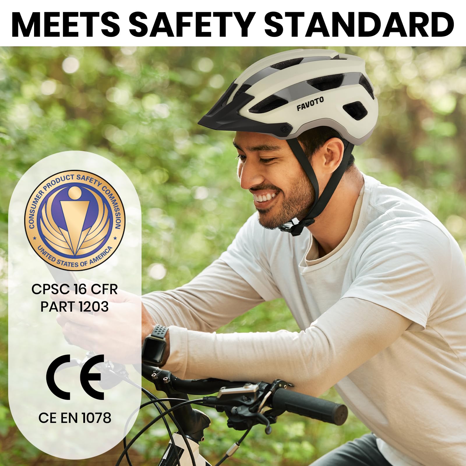 Favoto Casque VTT Adulte Léger - Triple Protection CE, Visière Amovible, Taille Réglable 59-61cm