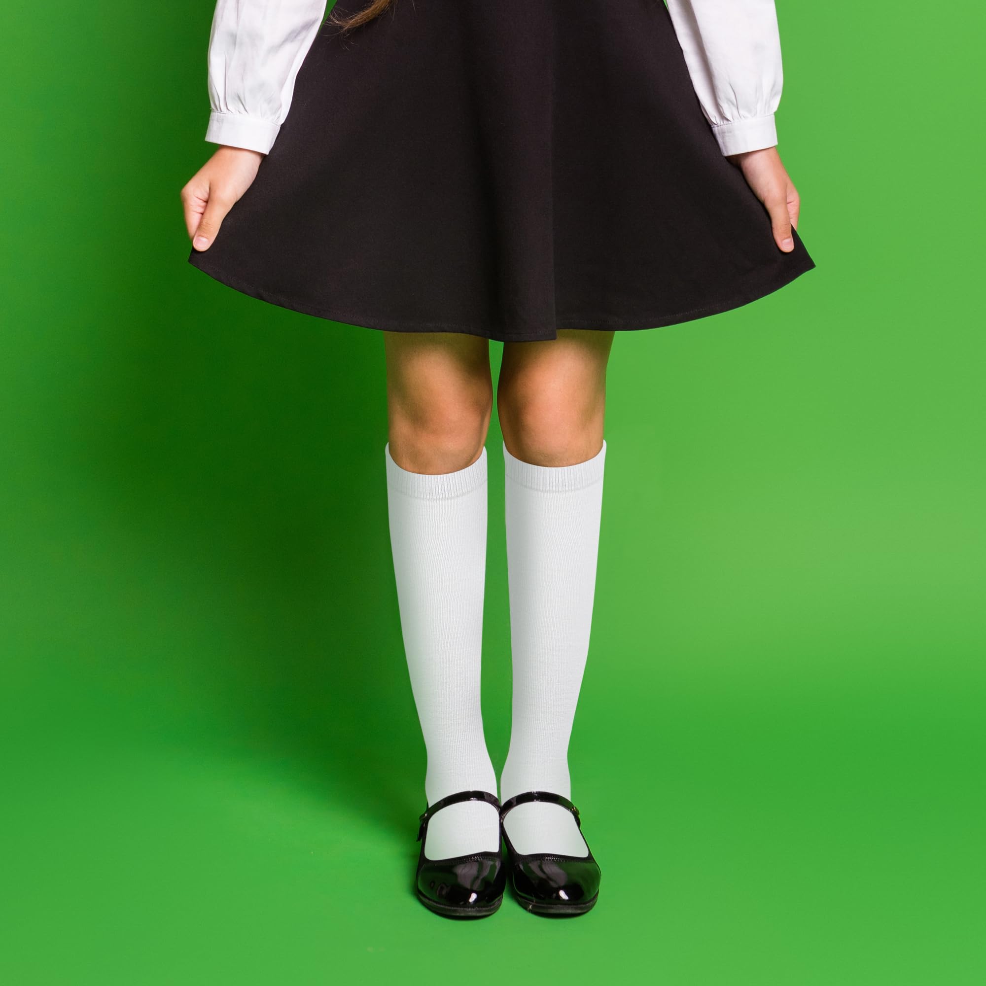 YEJIMONG Kniestrümpfe für Mädchen, Schuluniform, Kleid, Baumwolle, lange Socken für Kinder, Jungen, 3 Paar, Schwarz, Weiß, Marineblau, 4–16 Jahre