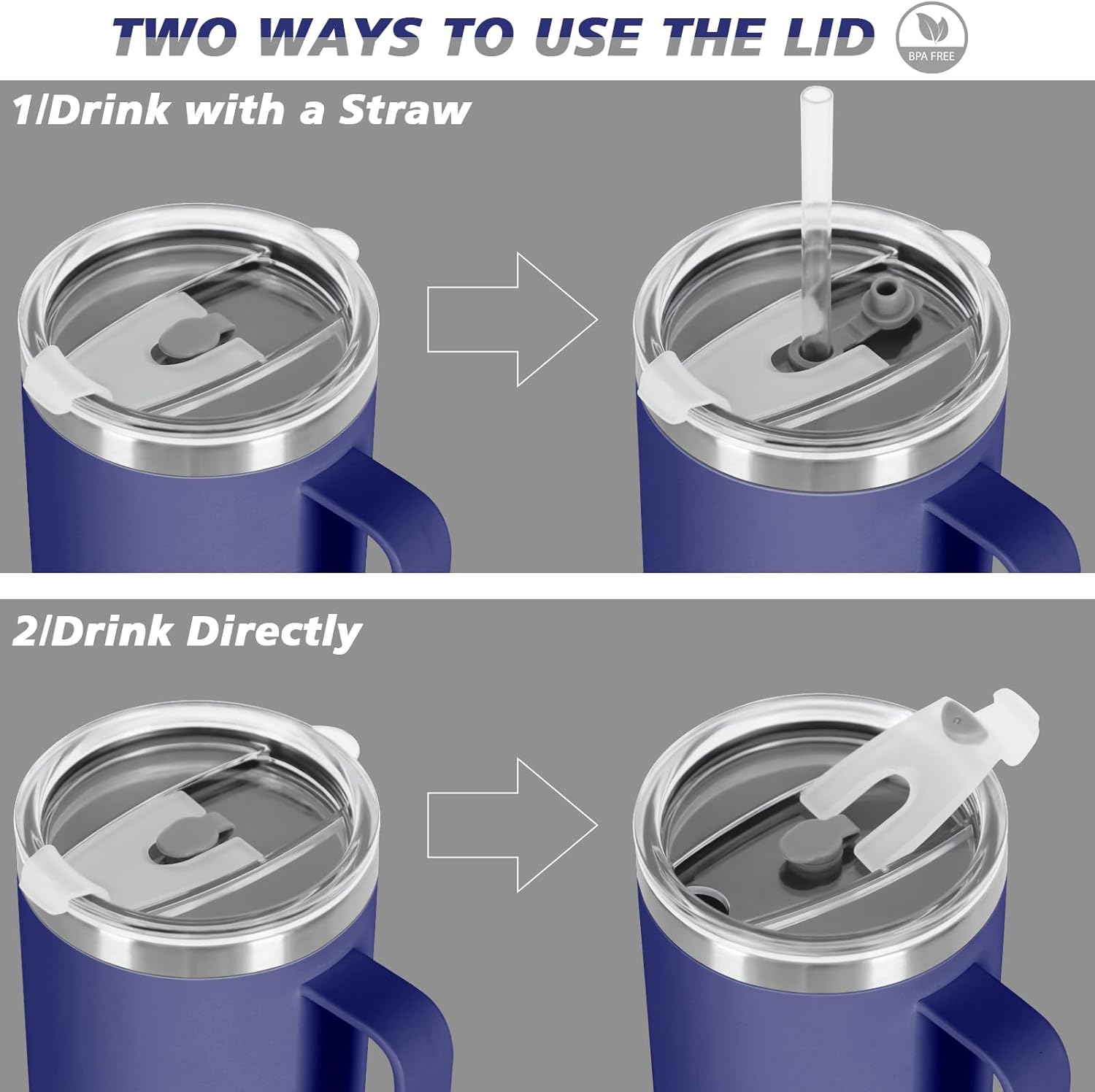 4 Pack 40 Oz Tumbler with Handle and Straw, Stainless Steel Double Wall Vacuum Insulated Cup, 40 OZ Travel Coffee Mug Bulk with Silicone Water Bottle Boot(Blue) - Image 2