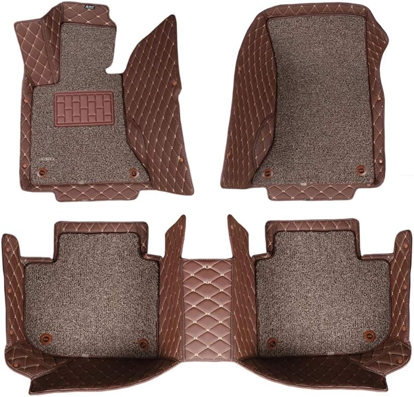 AOYMEI Car Floor Mats for 2012-2018 Dodge Ram Crew Cab Double Layer Leather Fully Surrounded Removable Wire Loop All-Weather Waterproof Car Mats (Coffee)