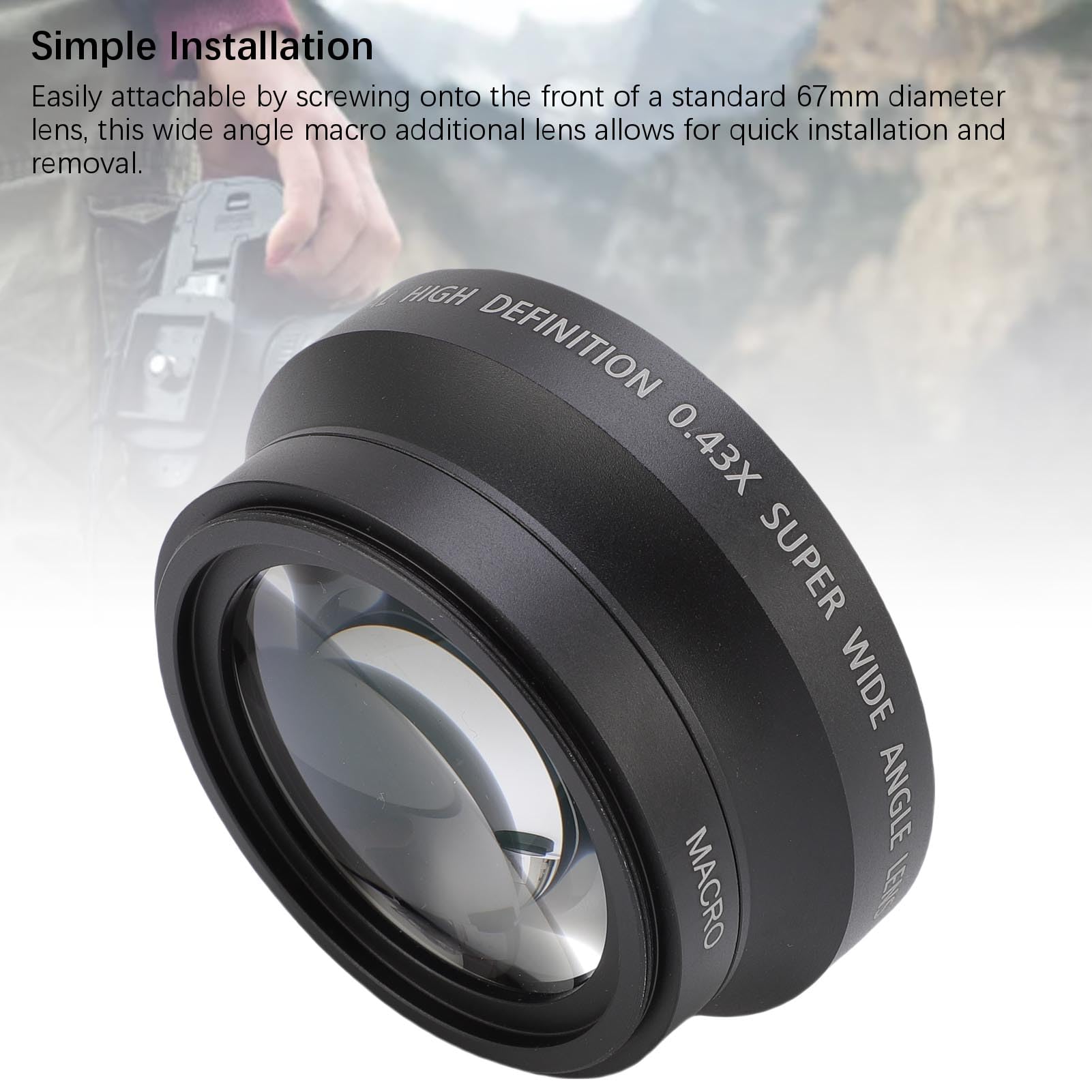 Obiektyw Makro o Szerokości 0,43x 67 Mm Dodatkowy Soczewki do Fotografii Aparatu z Powłokami Wielowarstwowymi HD Aluminium Aluminium Construction