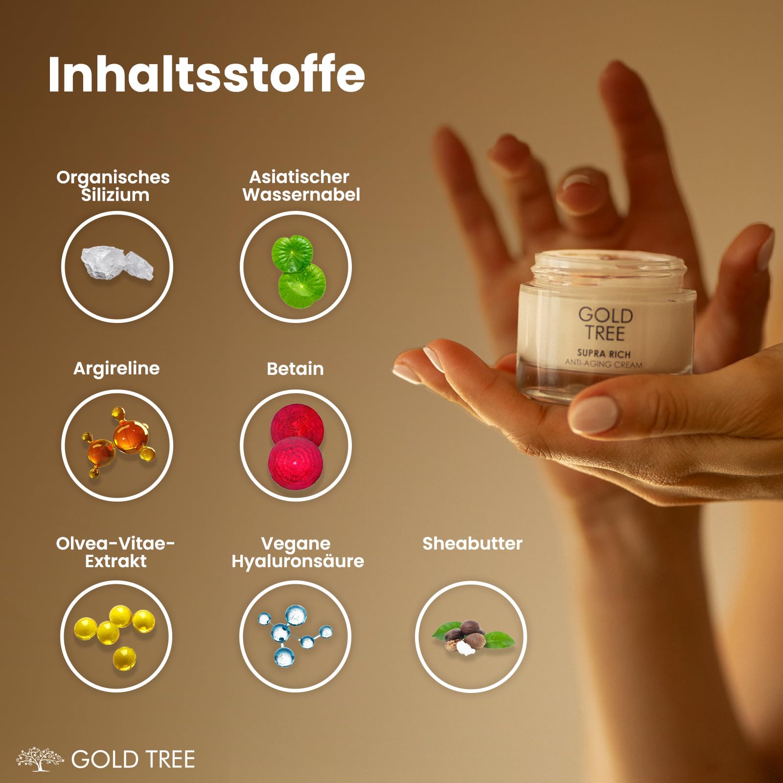 GOLD TREE Anti-Aging-Creme mit Hyaluronsäure für eine schnelle Absorption 50 ml. Gesichtspflege für Frauen. Nacht- und Tagescreme für die Hautpflege. Anti-Pickel-Gesichtscreme für Frauen