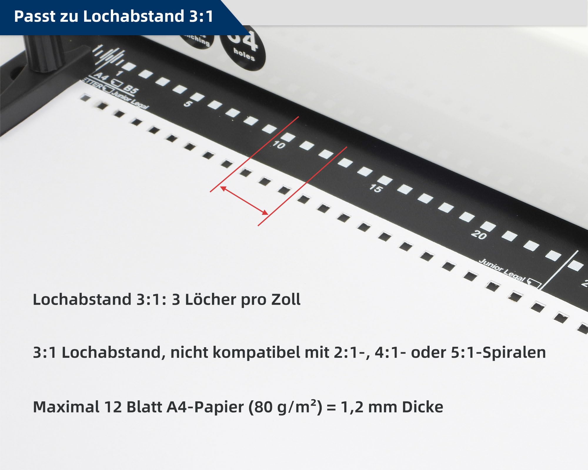 RAYSON Bindemaschine, 34 Löcher, 12-Blatt-Locher, PT-1201 | Robuste Metallkonstruktion