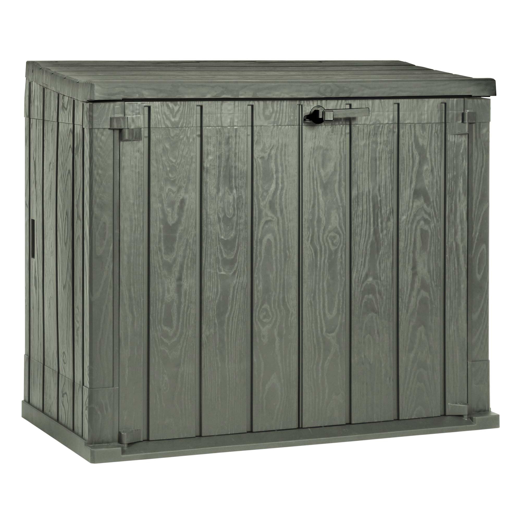 Toomax Storer Plus Baule portattrezzi da giardino 842L effetto legno verde foresta, 129,5x74,5x111h cm, baule portattrezzi in plastica resistente, ideale per interni ed esterni