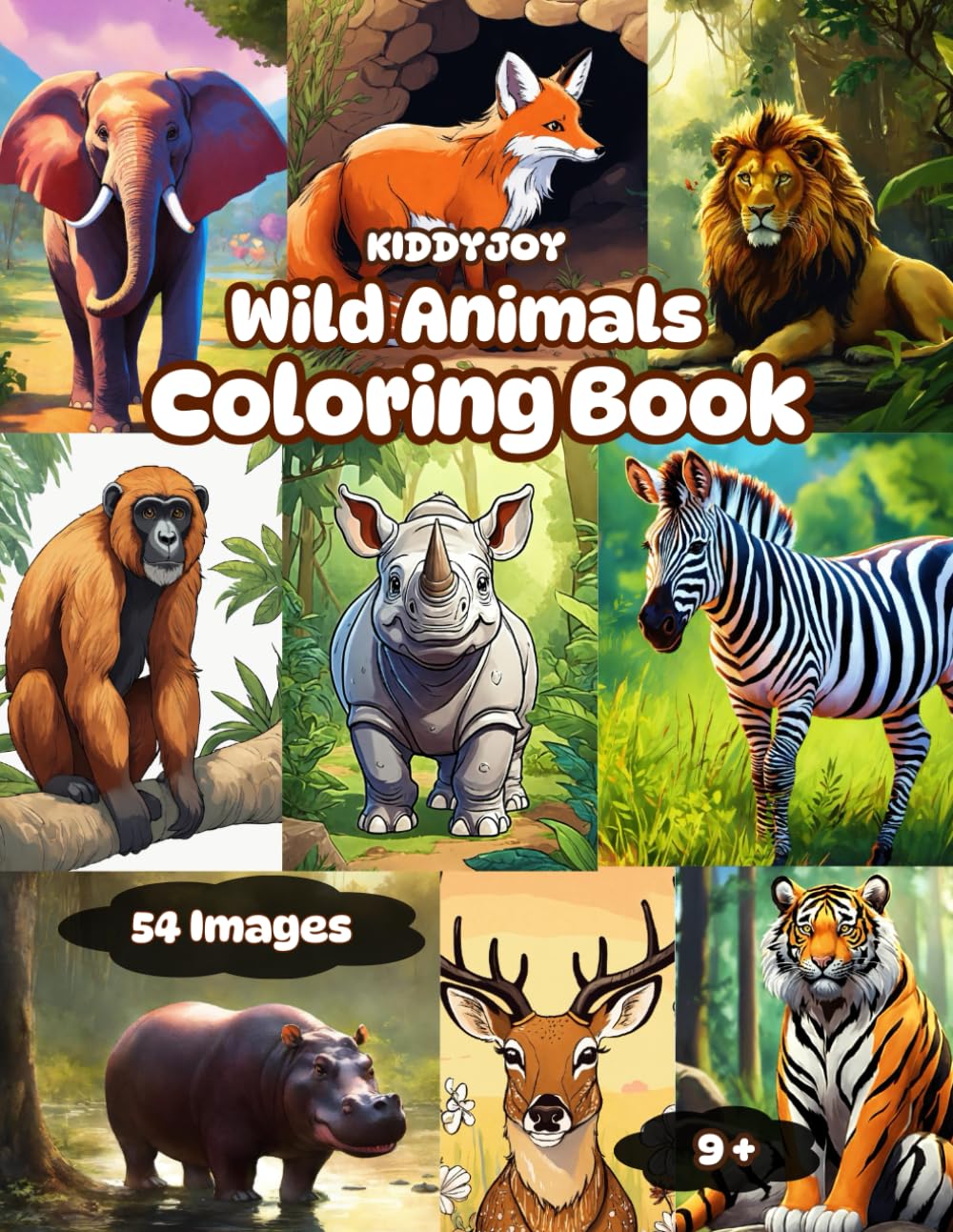 Wild Animals Coloring Book: 108 Pages and 54 Black and White wild animals Designs for kids Coloring Art Activities - 9+ Aged kids.