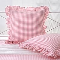 Vista 25 de Paquete de 2 fundas de almohada europeas a cuadros azul polvoriento, blanco, a cuadros, 100% algodón lavado, a cuadros, estilo francés, rústico