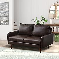 Vista 17 de INSTORY Sofá de cuero Sofá moderno con patas de madera para sala de estar Oficina - Gris oscuro