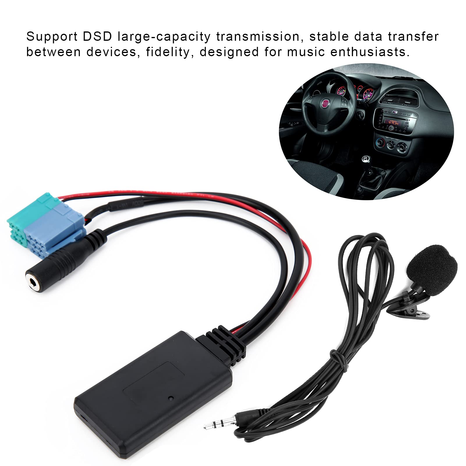 Akozon Mikrofonadapter, DC 12V Automikrofonadapter Bluetooth 5.0 Auto Auxiliary Audiokabel Ersatz für Grande Punto