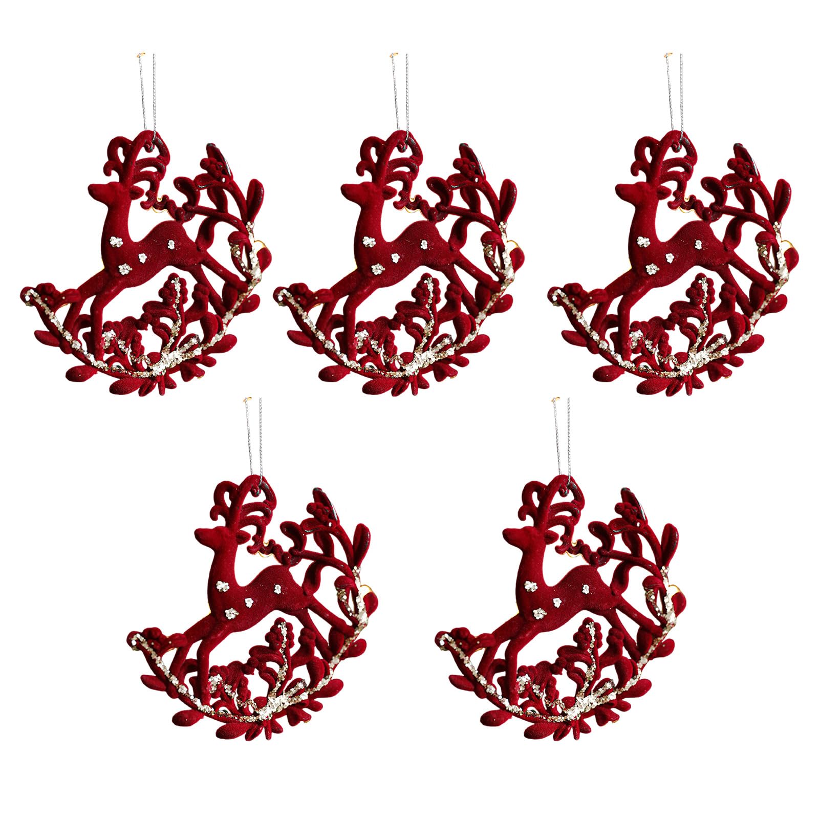 Buxuaaaa Baby Elk Christmas Festive Flocking Ornaments For Tree Decoration Santa Snowflake Holiday Season Tree Ornaments Star Pendants Bulk