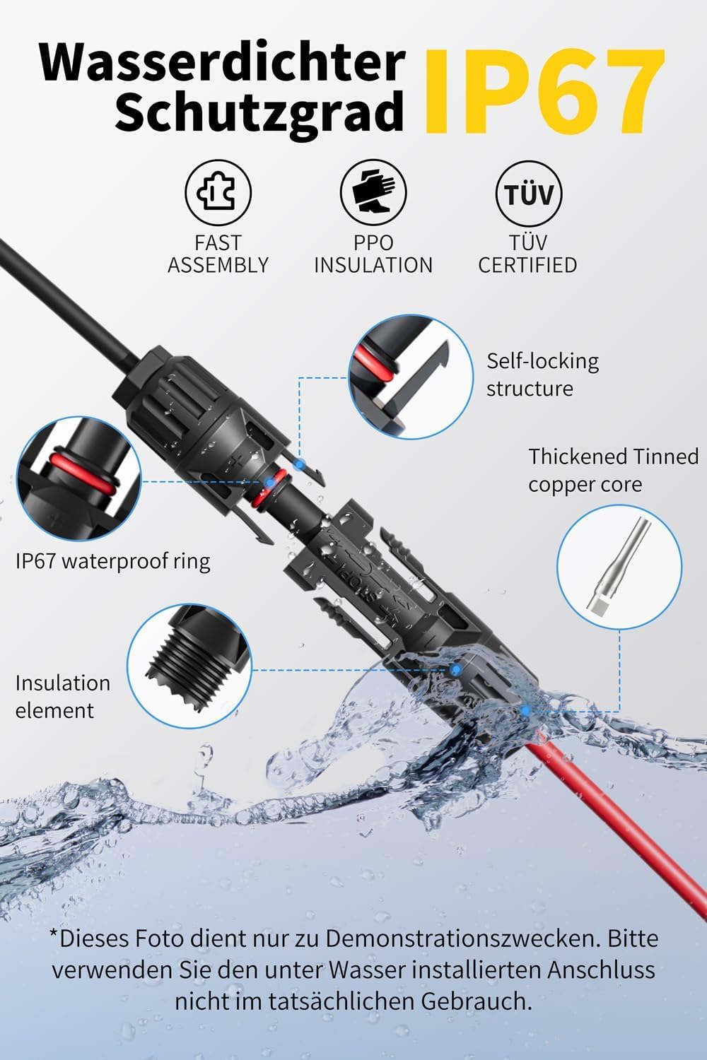 ENERNOVA Solarkabel 4mm²/6mm², Verlängerung 1-50M IP67 für PV Solaranlage