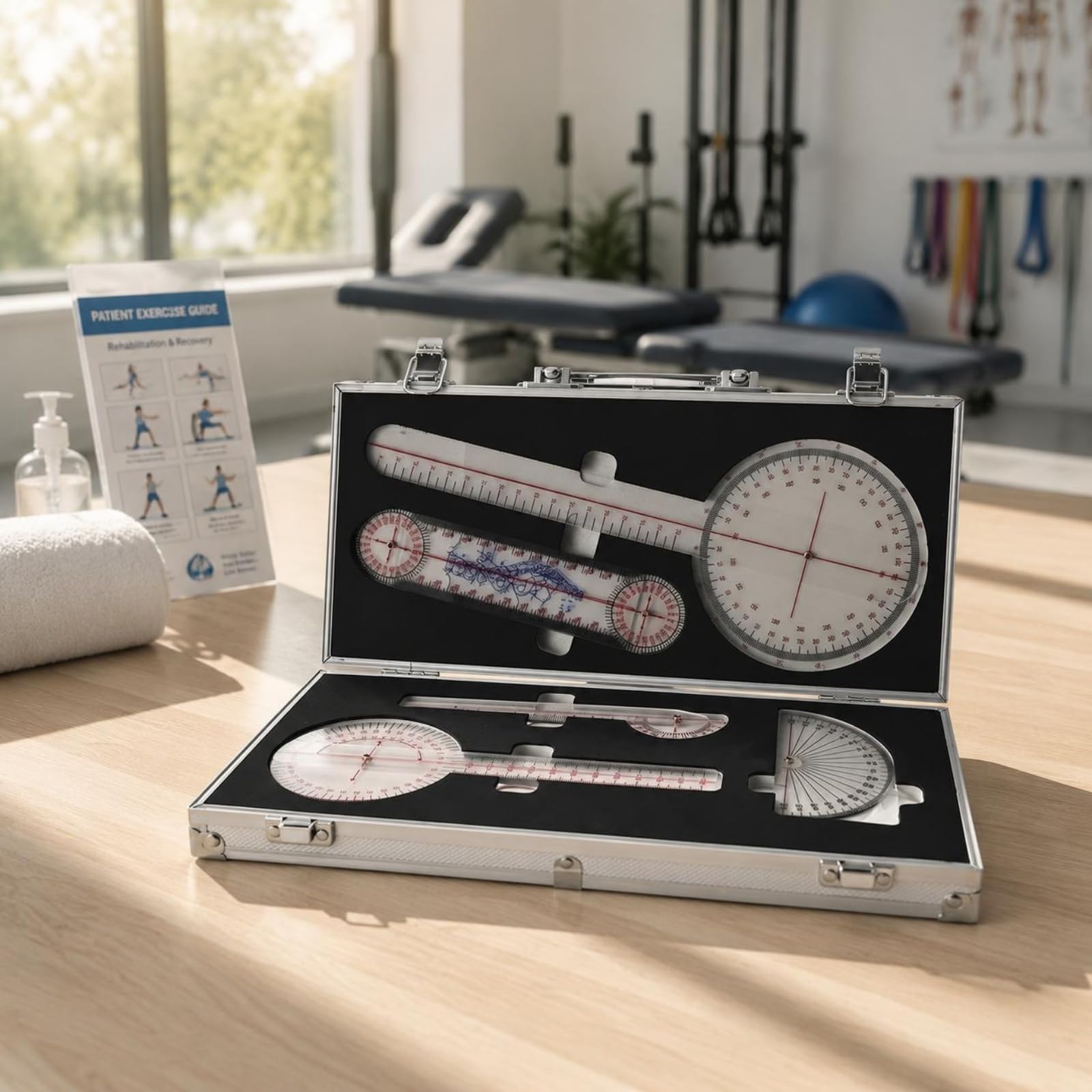 Goniometro Articolare Valigetta in Metallo Kit Goniometro Chiusura a Scatto Righello Goniometrico per Fisioterapisti, Ortopedici, Studio Medico, Lega Di Alluminio Con Scatola