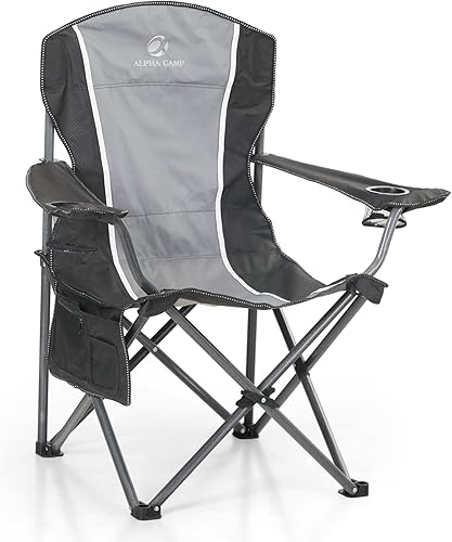 LET'S CAMP Silla de camping plegable de gran tamaño para exteriores con soporte para tazas y bolsa de almacenamiento, capacidad de peso de 350 libras