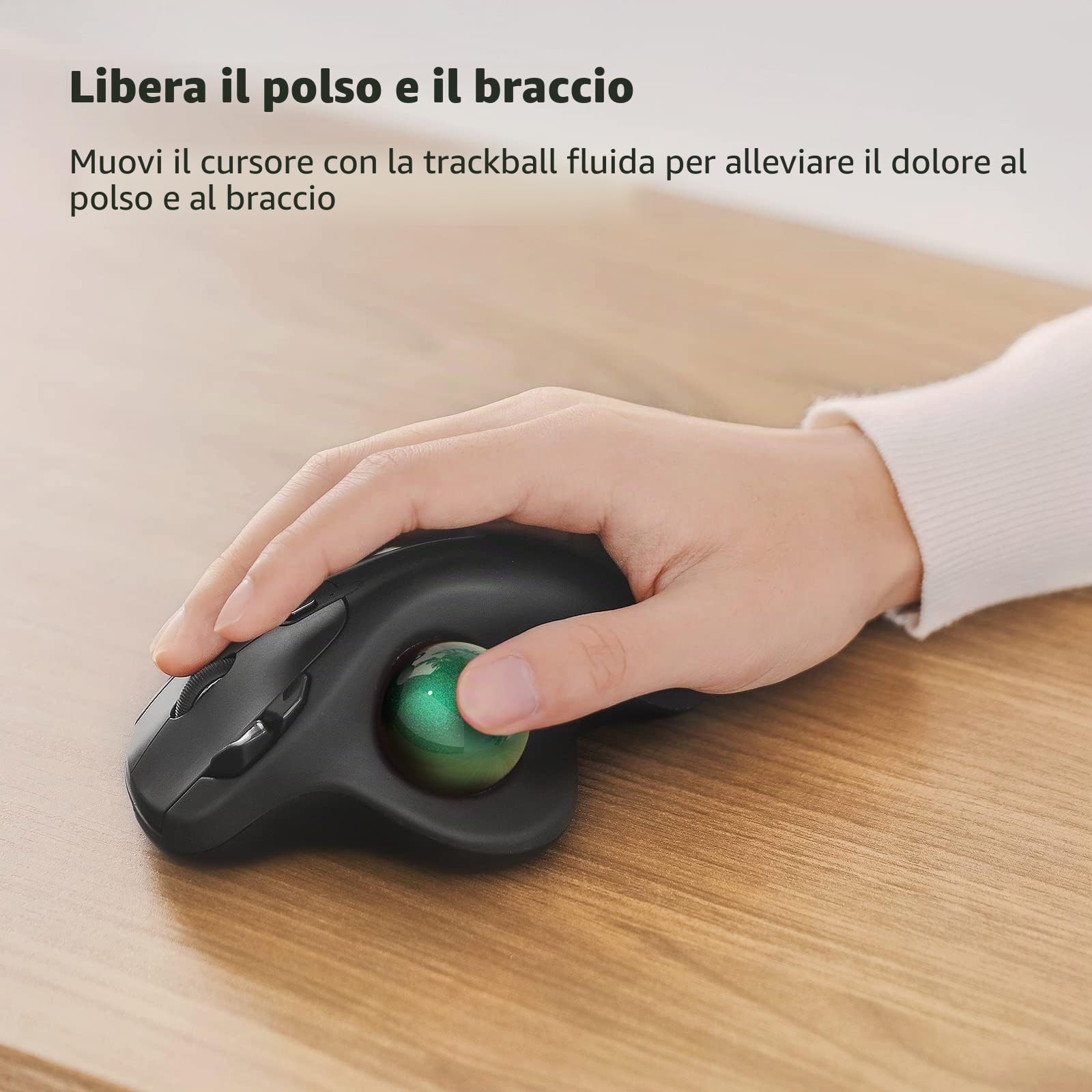Nulea M501 Mouse Trackball senza fili, mouse ergonomico ricaricabile, tracciamento preciso e fluido, connessione a 3 dispositivi (Bluetooth o 2.4G), compatibile con PC, laptop, Mac, Windows.