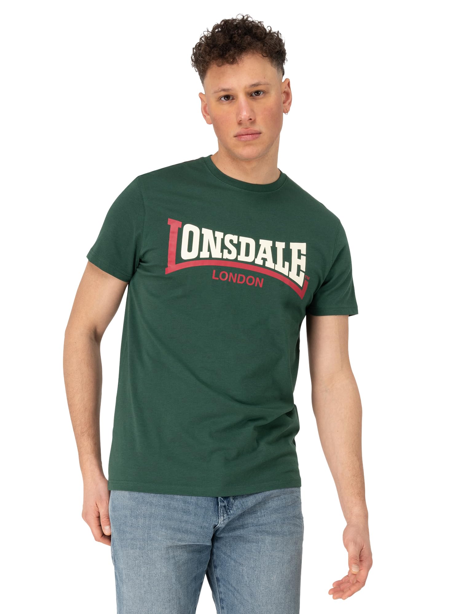 Lonsdale Men's Two Tone T-Shirt, Bottle Green/Red/Ecru, 4XL