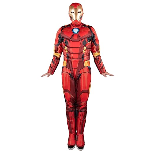 MARVEL Adult Iron Man Costume - Padded Jumpsuit and 3D Plastic Mask Medium