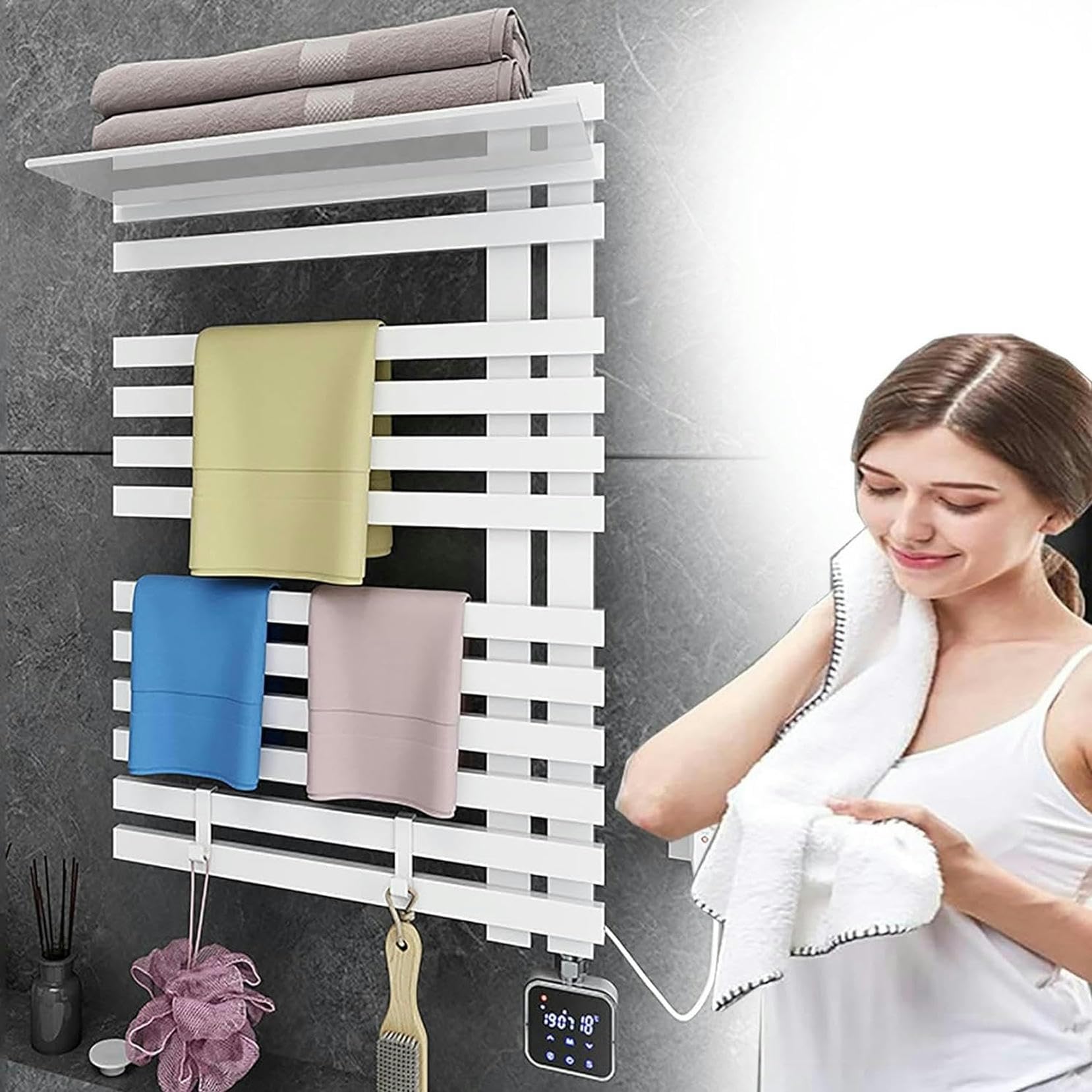 Chauffe-serviettes de bain électrique avec surface thermique élargie
