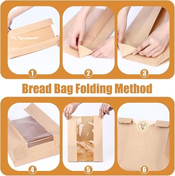 30PCS Kraft Paper Bread Bags with Window, Small Bread Bags for Homemade Sourdough Bread, Mini Bakery Bags for Biscuits Candy Cookies Snacks, Food Grade Bakery Packaging Bags (28 x 21 x 9 cm)