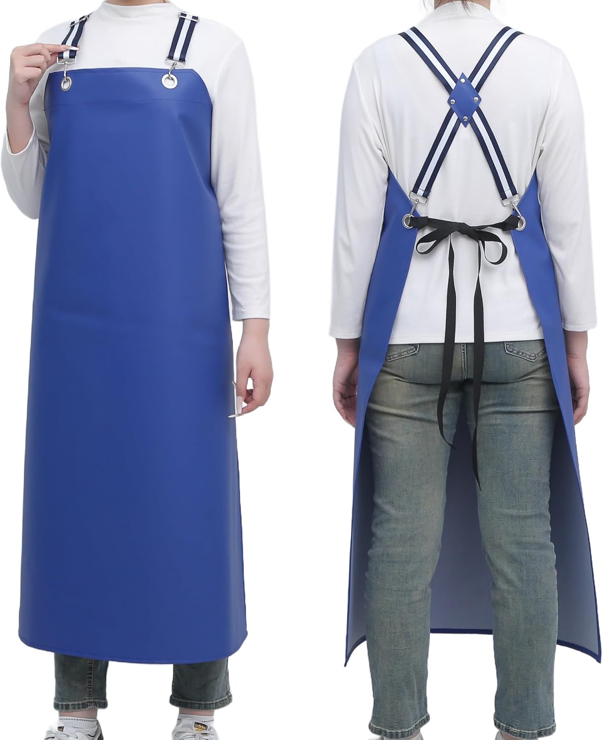 Thickened Rubber Waterproof Apron Adjustable Cross Type Chemical Resistant Heavy-Duty Oil Resistant Apron for Kitchen