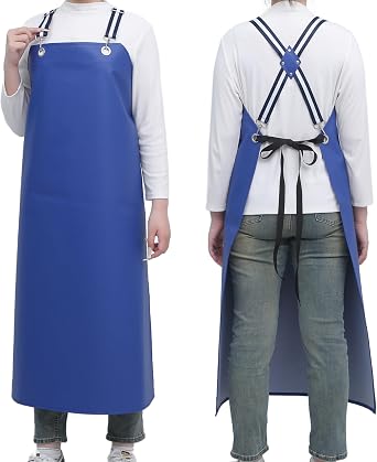 Thickened Rubber Waterproof Apron Adjustable Cross Type Chemical Resistant Heavy-Duty Oil Resistant Apron for Kitchen