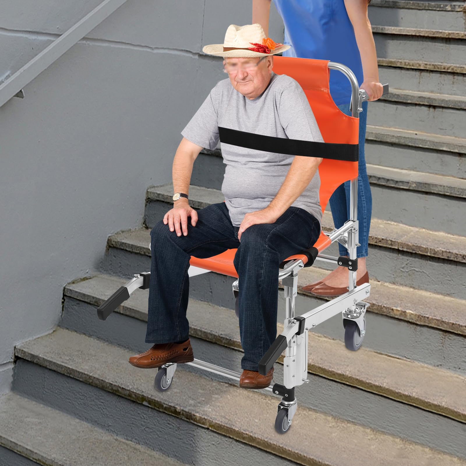 Sedia per Scale di Emergenza Pieghevole in Alluminio con 4 Ruote, Dispositivo di Soccorso e Trasferimento per Ospedali e Case di Cura, Ausilio per Trasporto Anziani e Disabili, Carico 160kg