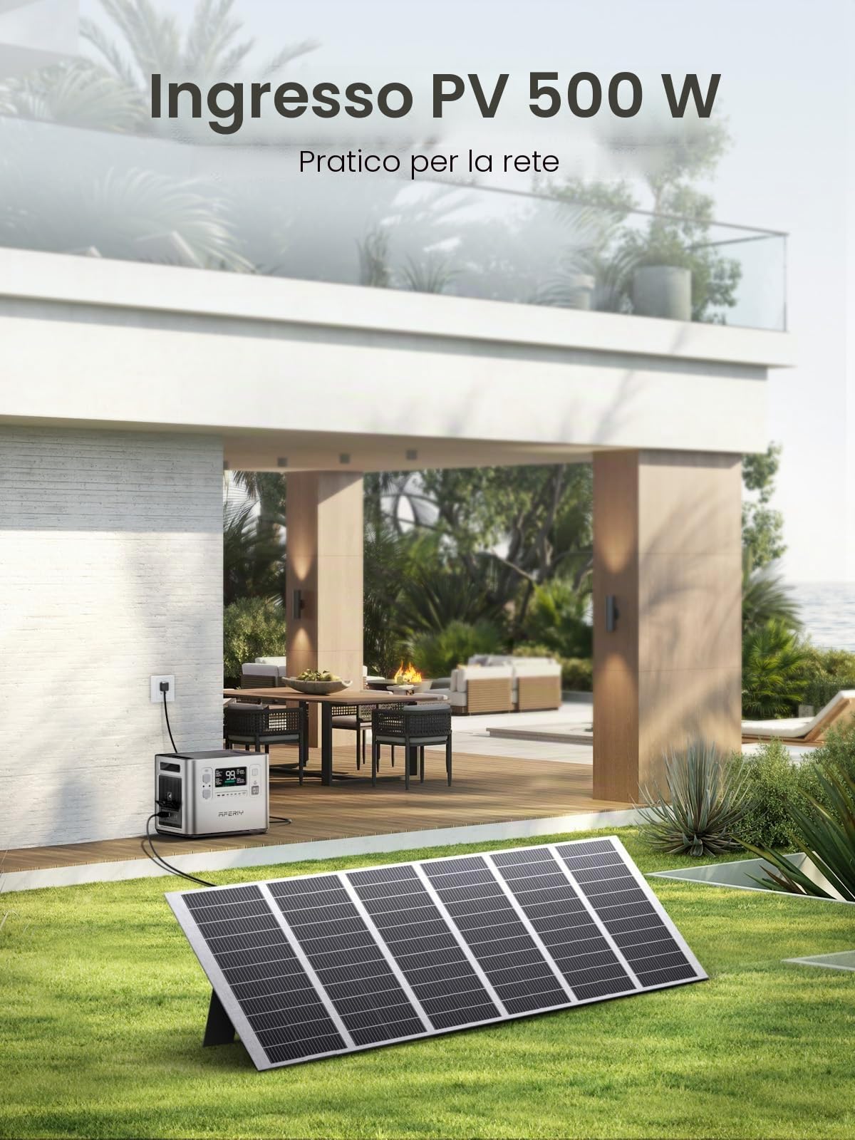 AFERIY Generatore Elettrico Portatile 2400 W, Batteria Nomade LiFePO4 2048 Wh, Ricarica In 1,5 H, Presa Ue 220-240 V, Funzione Ups, Generatore Solare Per Campeggio, Casa, Ufficio, Argento
