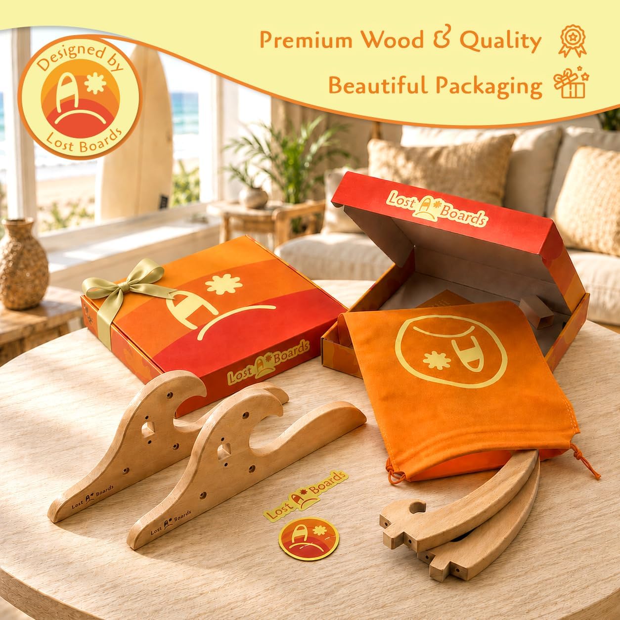 Wooden Surfboard Wall Mount, Surfboard Rack Display Holder+Gift Packaging