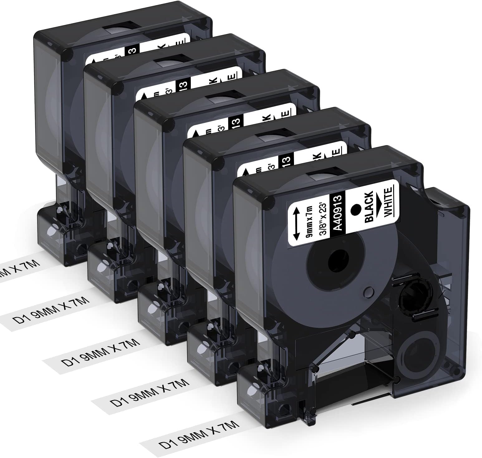 5X Aken Compatible with Dymo D1 Label Tape 9mm 40913 S0720680 Black on White Compatible with Dymo LabelManager 160 LM210D LM260D LM280, Compatible with Dymo Label Tape 9mm A40913