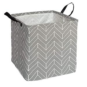 KUNRO Square Toy Bin Waterproof storage organizer for Nursery Hamper Home decor Closet Kids Bedroom Laundry Baby Gift Shelf Baskets(Grey Geometric)