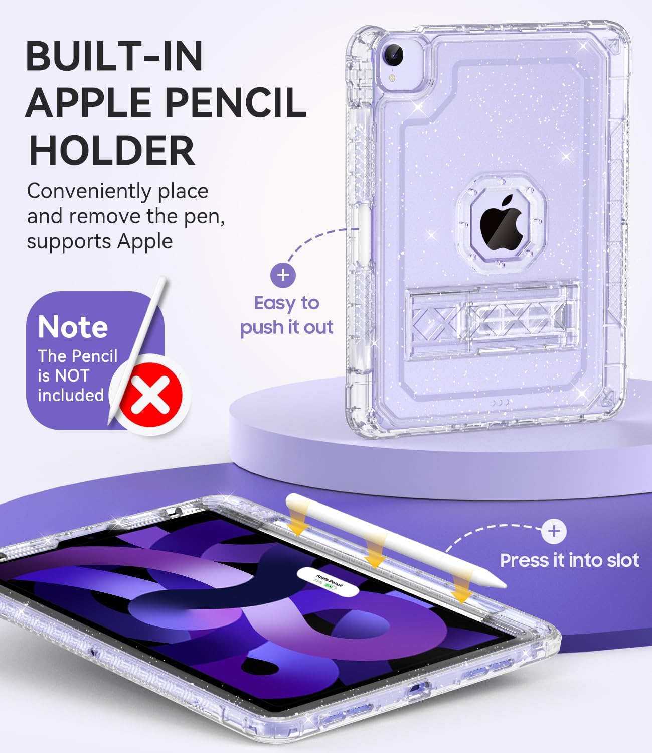Case for iPad Air 5th/ 4th Generation Case (2022/2020) 10.9'', for iPad Pro 11 Inch (4th/3rd/2nd/1st Gen), Hard Sturdy Slim Cover for iPad Air 5 4 th with Pencil Holder/Stand, Clear Glitter
