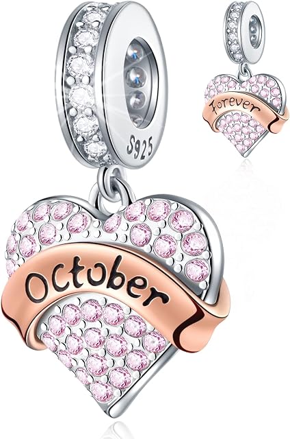GLOWDAS Jan-Dec Birthstone Charms fits European Moments Bracelet, Dangle 925 Sterling Silver Heart Shaped Pendant with 12 Months Birthstones, Best Birthday Gifts for Mom/Girls/Women
