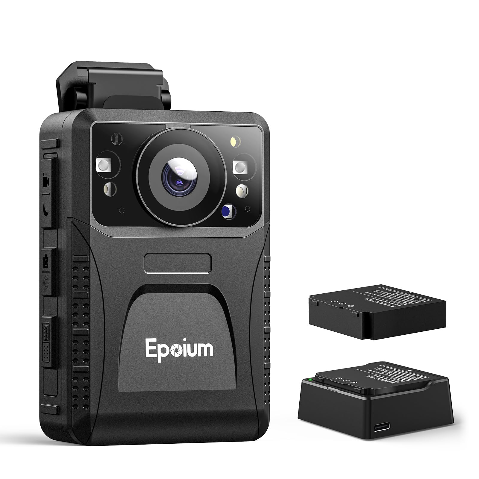 Epoium EM3 2K Body Worn Camera, Built-in 128GB Memory, 2PCS Replaceable Battery, 130° Wide Angle, Supports 8 Hours Recording, Wearable Body Cams for Riding, Hiking, Walking Pets