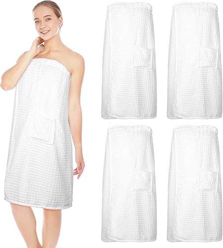 Miniatura 1 de Tigeen 4 Pcs Towel Wrap for Women Waffle Spa Robe with Adjustable Closure Elastic Top Lightweight Wraps for Shower Bath