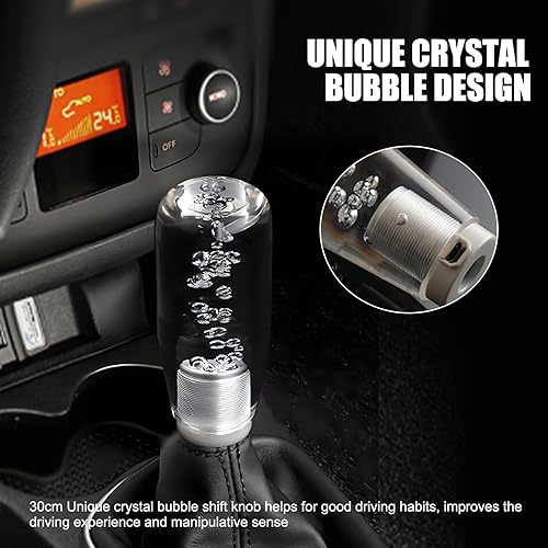 Miniatura 4 de Slykew 1 pomo de palanca de cambios LED para automóvil con Bubblem, reemplazo de palanca de cambios de vehículo de cristal liso impermeable,