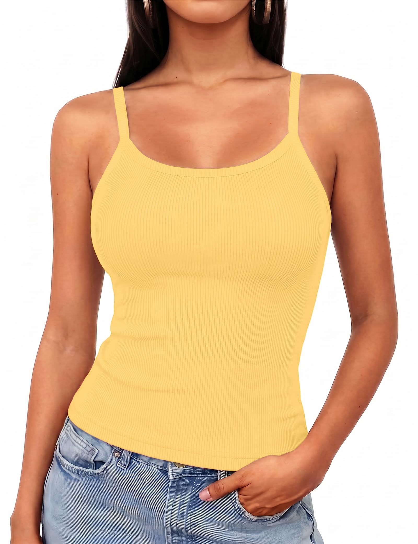 Aottori Tank Top Damen Sommer Ärmellose Spaghetti Tops Rundhals Gerippt Slim Fit Camisoles Tanktop Frauen Basic Crop Rückenfreies Sexy Oberteile