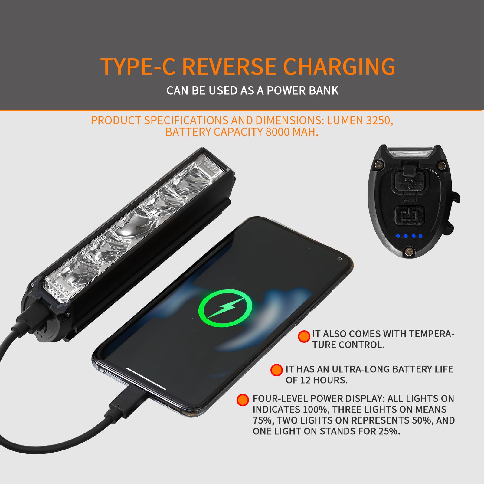 Luci per bici ricaricabili tramite USB, 3250 lumen, torcia LED super luminosa, torcia impermeabile per bici, luci per bici per guida notturna, essenziali per una guida
