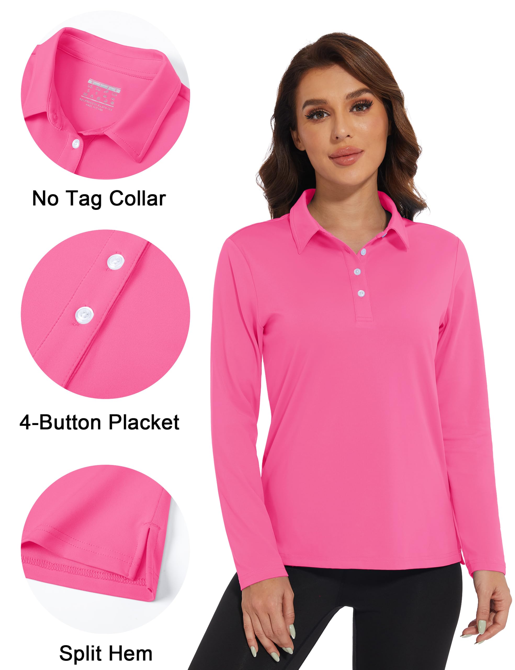 MAGCOMSEN Polo de golf à manches longues UPF 50+ - Séchage rapide - Respirant