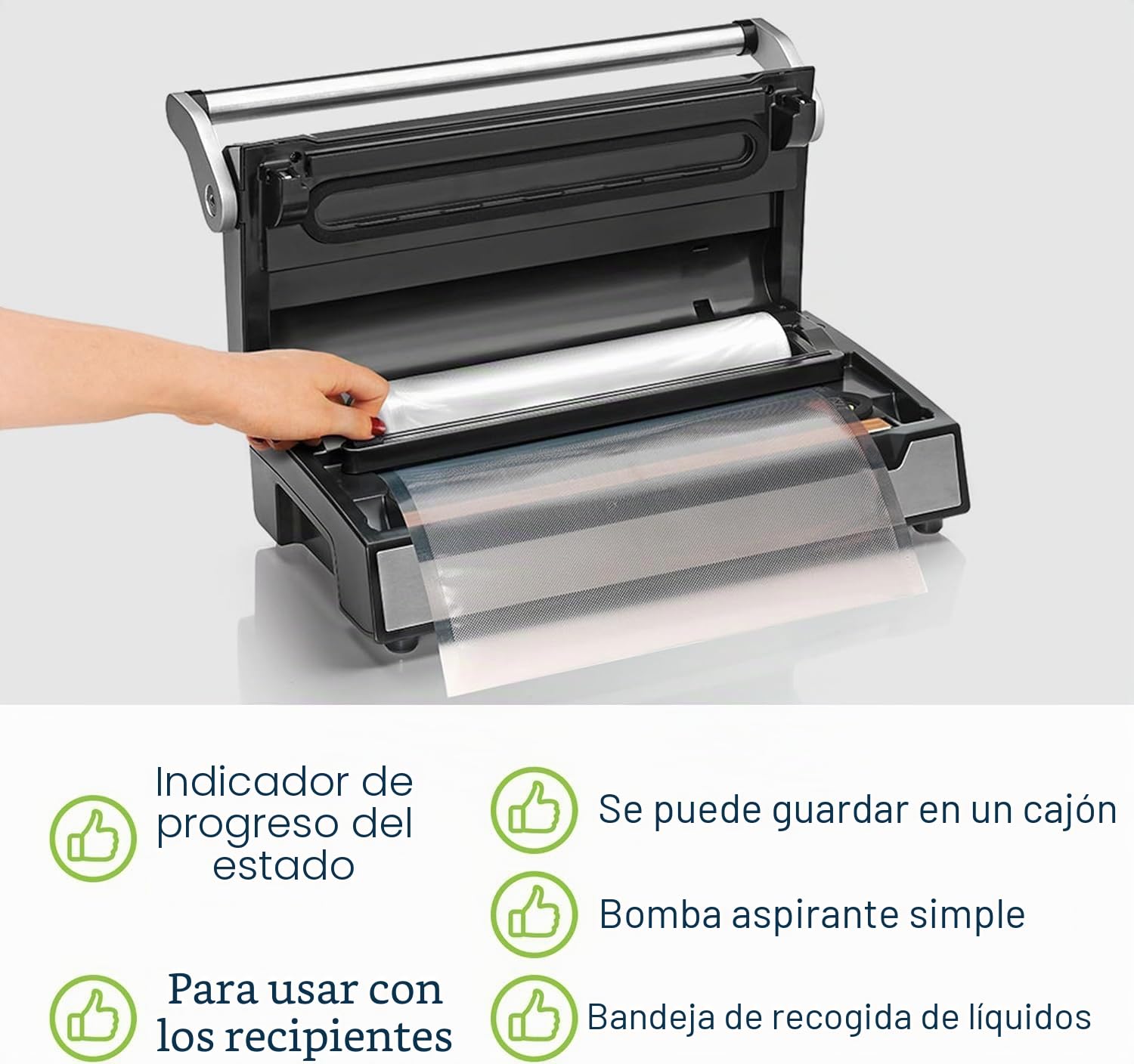 Máquina envasadora de alimentos al vacío LAICA VT3240 con bolsas de vacío adicionales - Termoselladora de bolsas automática para 100 ciclos consecutivos