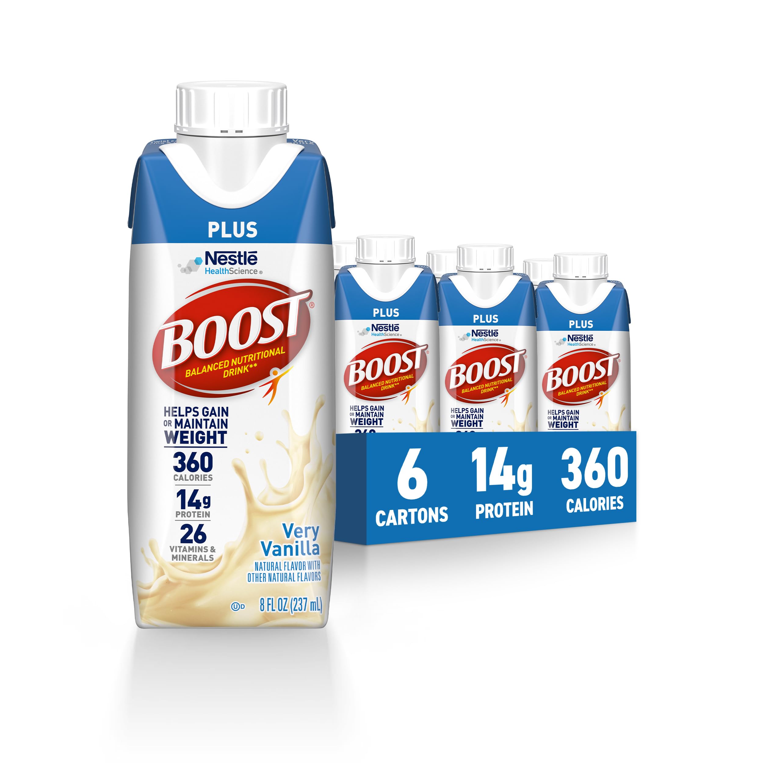 BOOST Plus Ready to Drink Balanced Nutritional Drink, Very Vanilla, 8 FL OZ (Pack of 6)