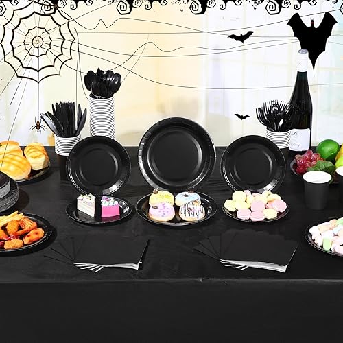 Miniatura 4 de Uiifan Juego de 422 suministros desechables para fiestas, sirve para 60 invitados, platos de papel de 7 pulgadas, 9 pulgadas, vasos, servilletas,