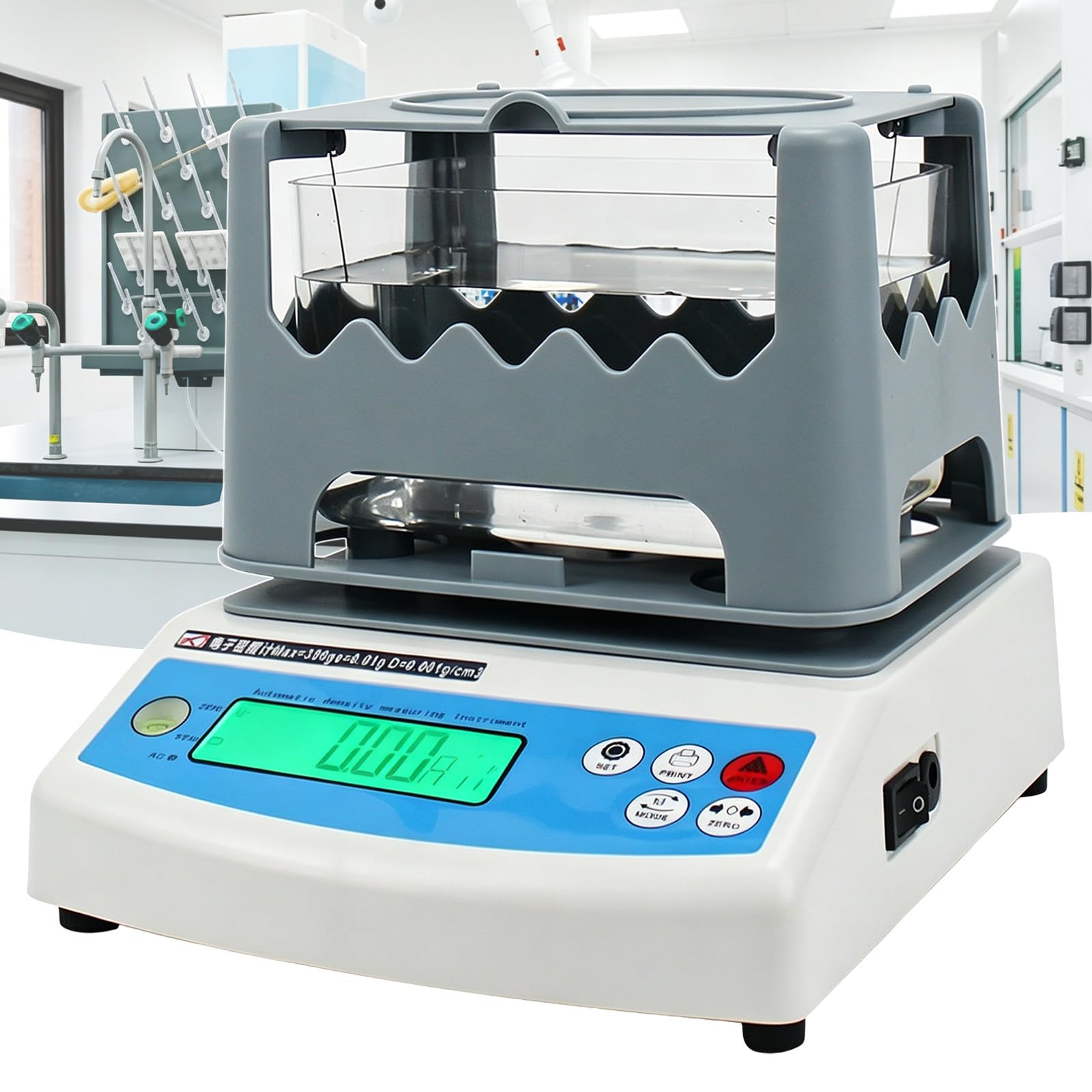 Automatic Solid Density Meter – Electronic Densimeter 0.001 G/cm³ for Rubber, Plastic, Precious Metal – Digital Density Tester with One-Click Testing, LCD Display 300A
