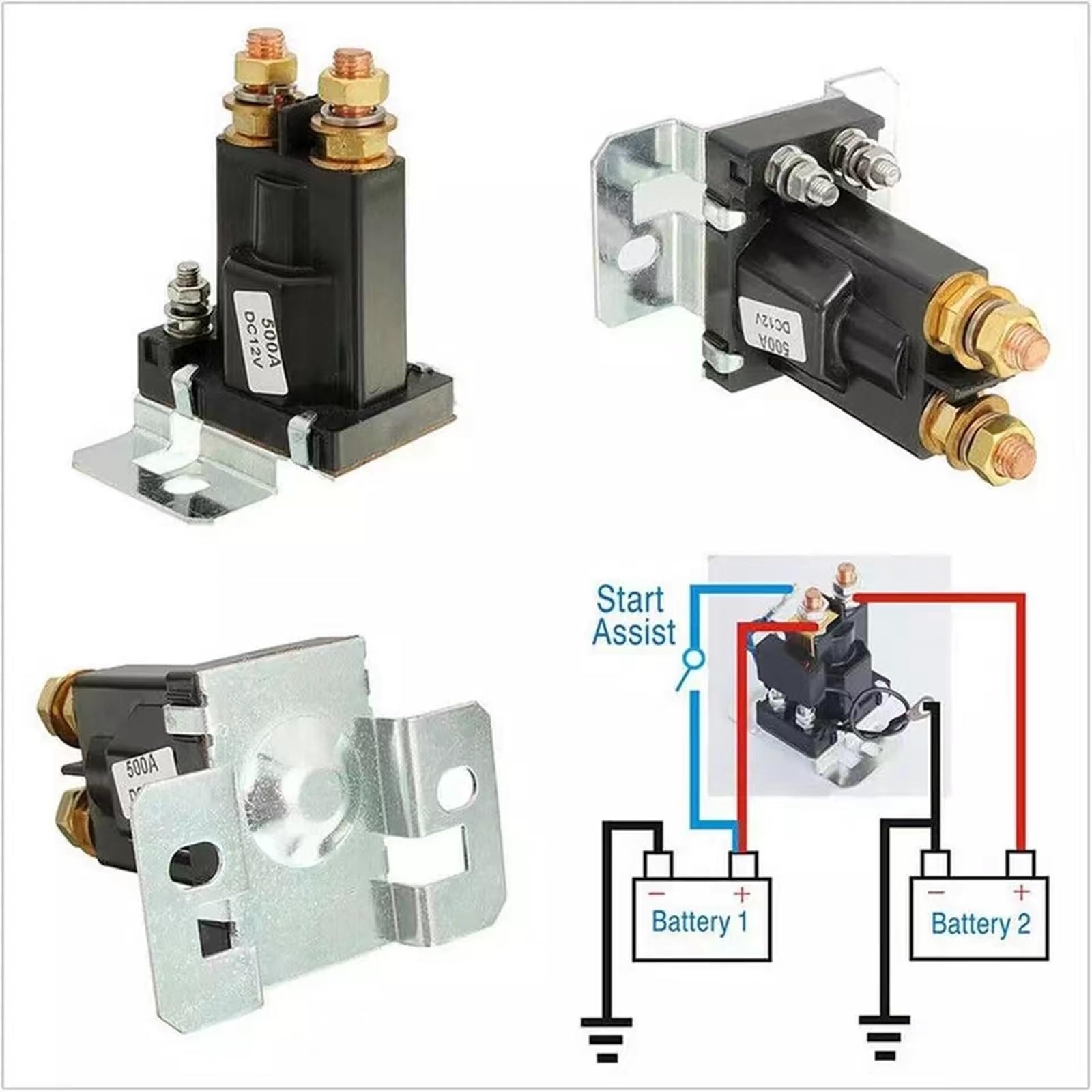 Auto Relè di Avviamento Solenoide Relè 500A/12V/24V 4 Terminale di Avviamento Auto Interruttore di Alimentazione Doppia Batteria isolatore di Avviamento Automatico Contattore ( Size : 12V Continuous )
