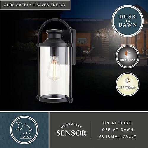 Miniatura 3 de VAXCEL Winfield 1 farol de pared para exteriores, color negro mate, cristal cilíndrico transparente