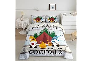 Camper Bedding Set Queen Kids Cute Gnome Happy Camping Comforter Set