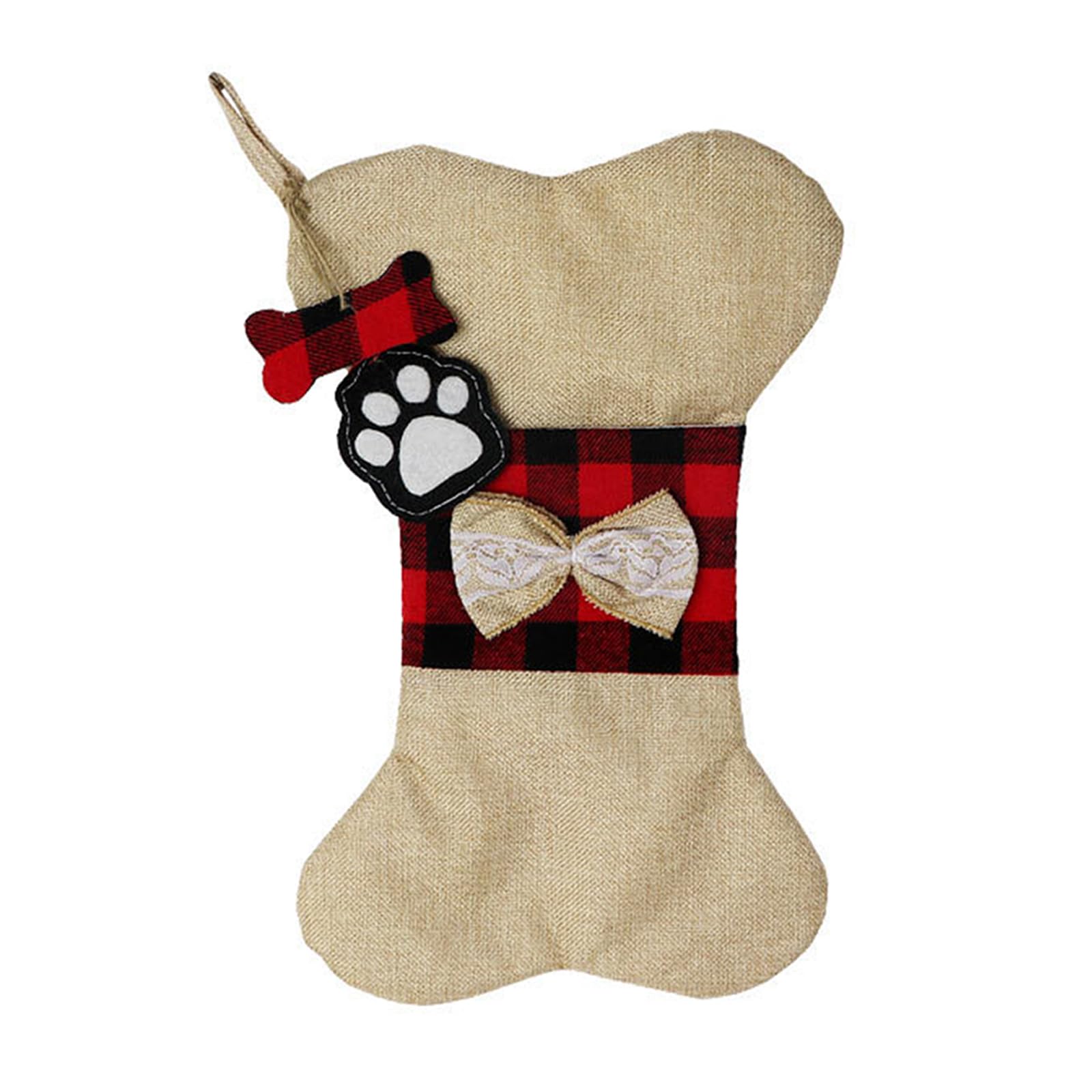 TELAIN Medias navideñas con hueso de perro, decoración navideña con lazo para mascotas, mini medias navideñas para perros, listas para colgar, 10 x 16,5 pulgadas