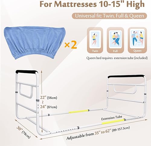 Miniatura 2 de Barandilla de cama doble para cama King, bastón de asistencia, barandilla de seguridad médica, riel debajo del colchón, barandilla de cama ajustable