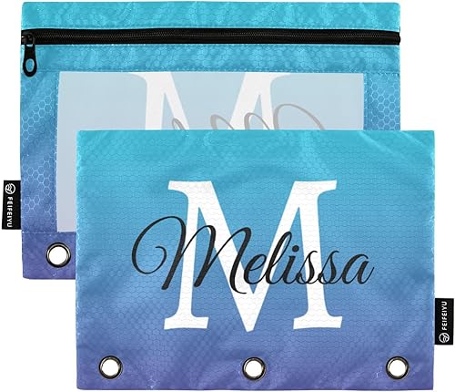 Miniatura 7 de Estuche de lápices personalizado degradado azul para 3 anillas, bolsa de lápices personalizada con cremallera transparente para ventana, estuche