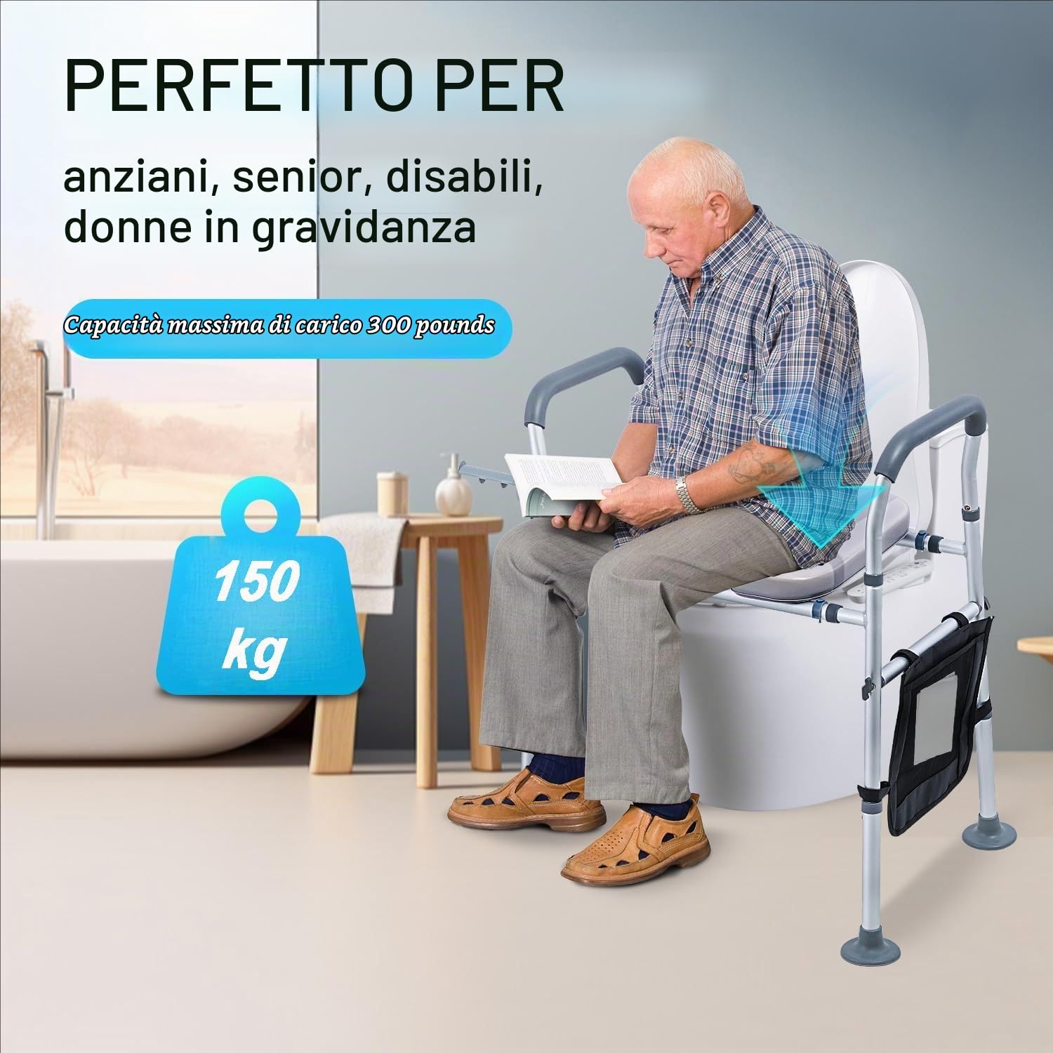 Rialzo Wc Per Anziani,Alzawater Per Protesi Anca,Altezza Regolabile,Piedini Antiscivolo Sostituibili,Senza Foratura,Adatto Ad Anziani,Disabili,Donne In Gravidanza,Ecc.