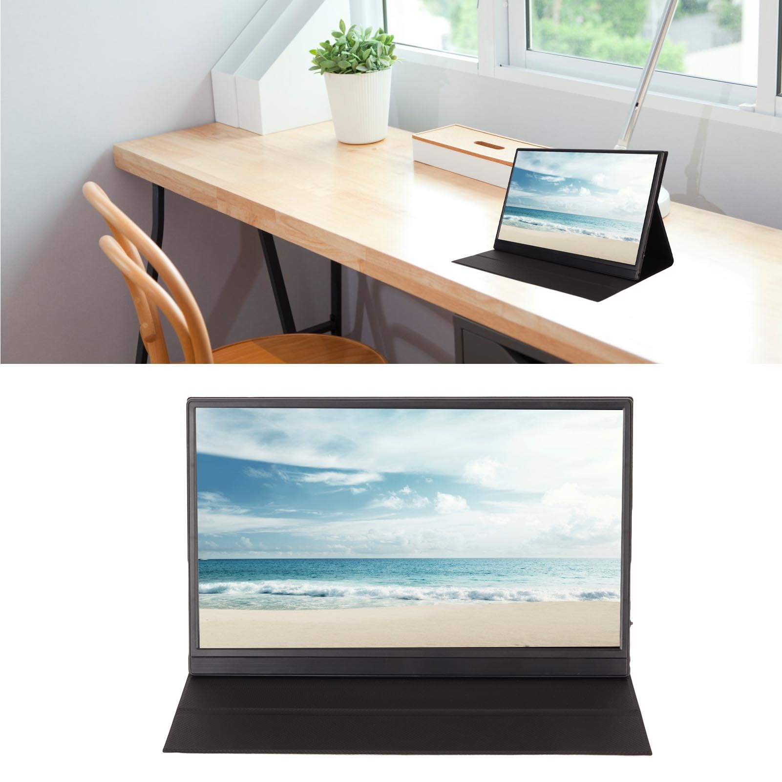 Annadue Tragbarer, 15,6 Zoll HD IPS Laptop Bildschirmverlängerung mit Schutzhülle, Gaming mit Dual Lautsprecher fürSeries X S für PS5 für Switch (EU-Stecker)