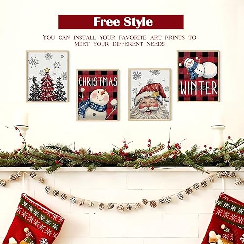 Miniatura 5 de XYDEG Conjunto de 4 Impresiones de Arte Navideño para Pared, Impresiones Navideñas, Hola Invierno Vintage Santa Navidad Muñeco de Nieve Búfalo